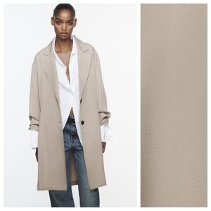 NWT. Zara Beige 100% Lyocell Flowy Trench Coat. Size S.